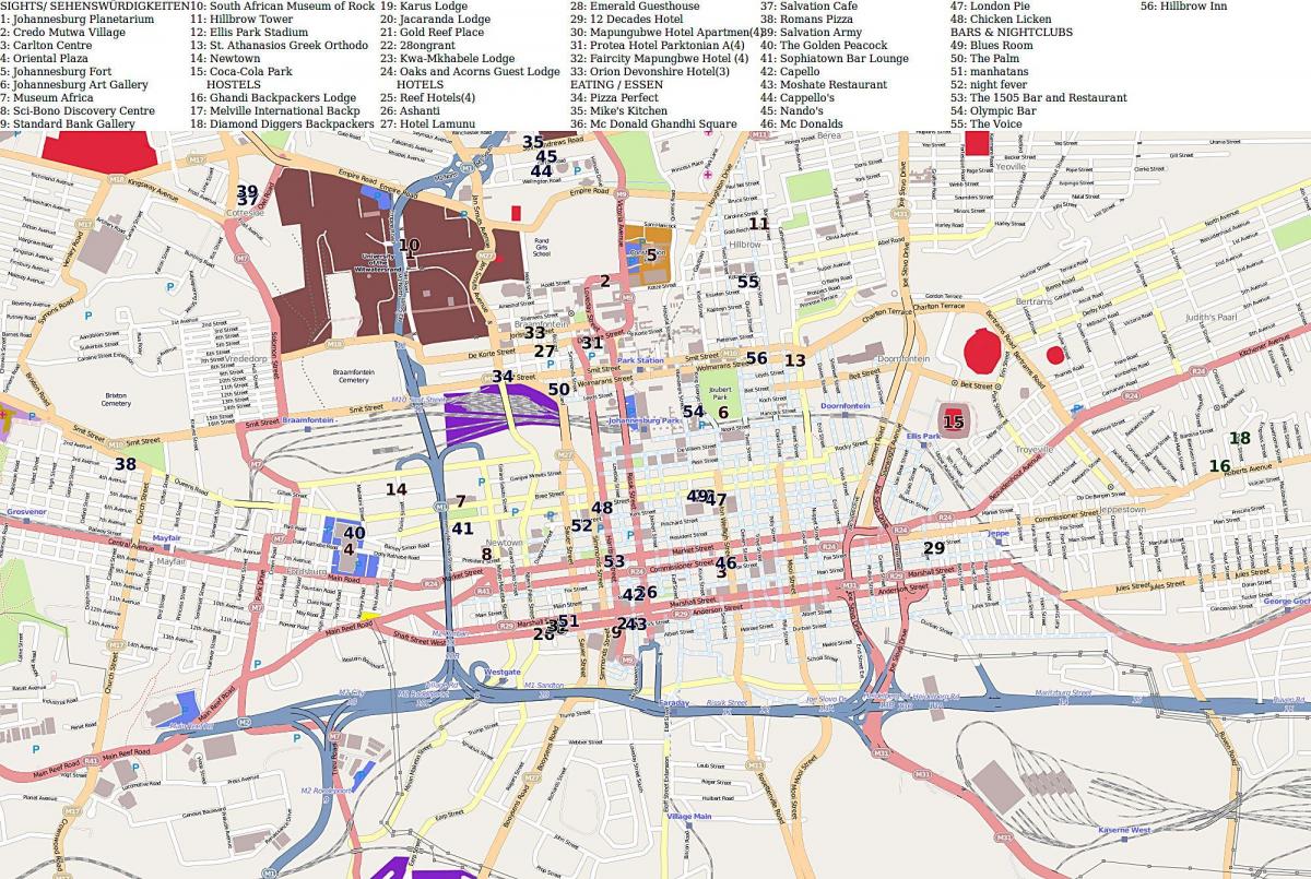 جوهانسبرغ (جوبورغ جوزي) خريطة مركز المدينة