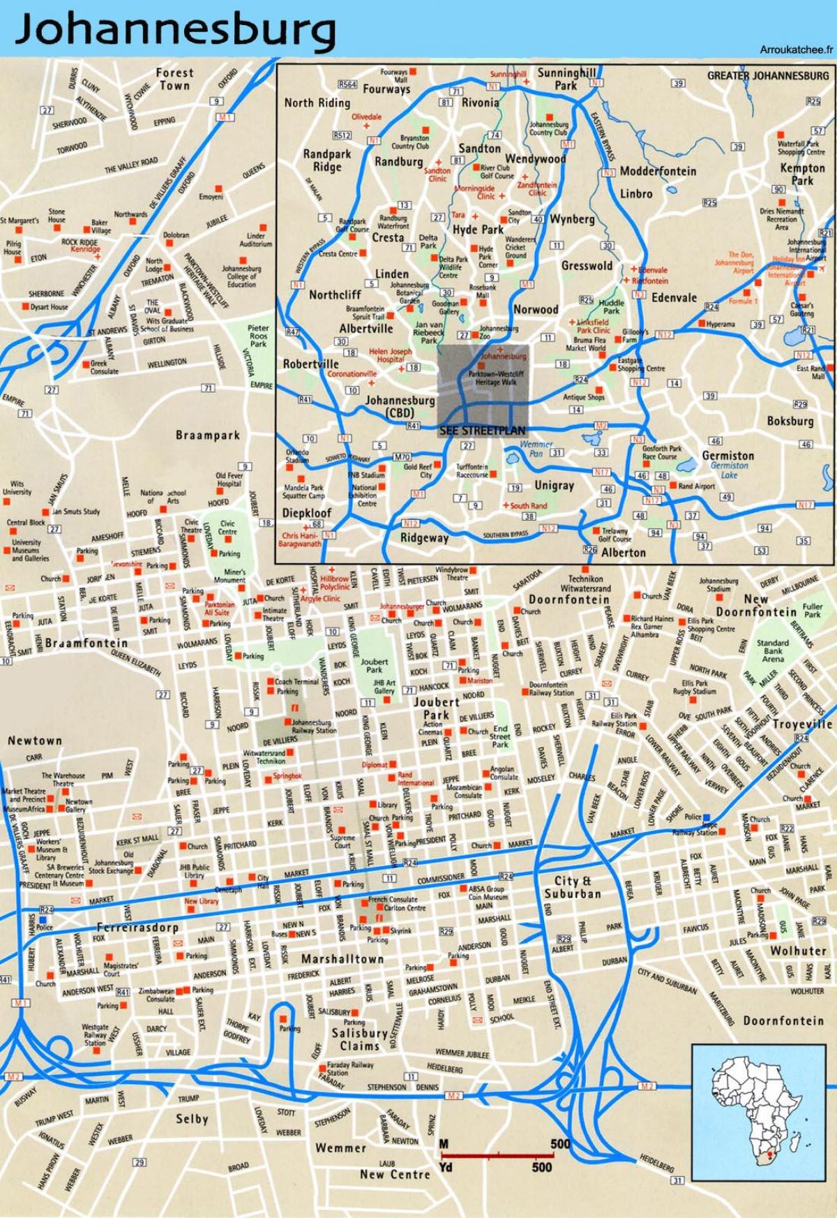 جوهانسبرغ (جوبورغ جوزي) خريطة المدينة