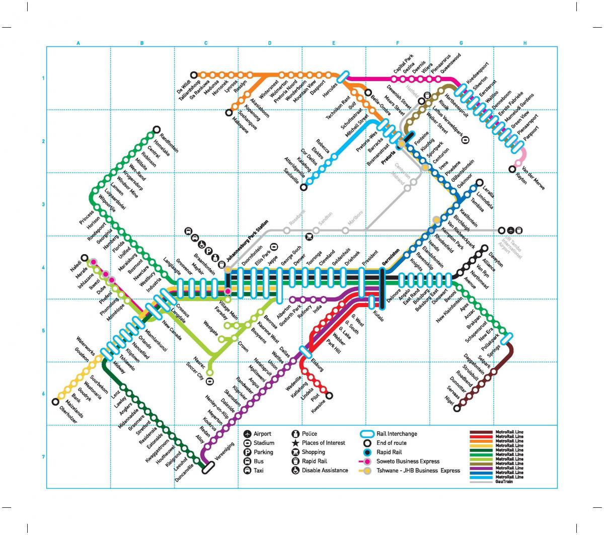 جوهانسبرغ (جوبورغ جوزي) خريطة محطات السكك الحديدية